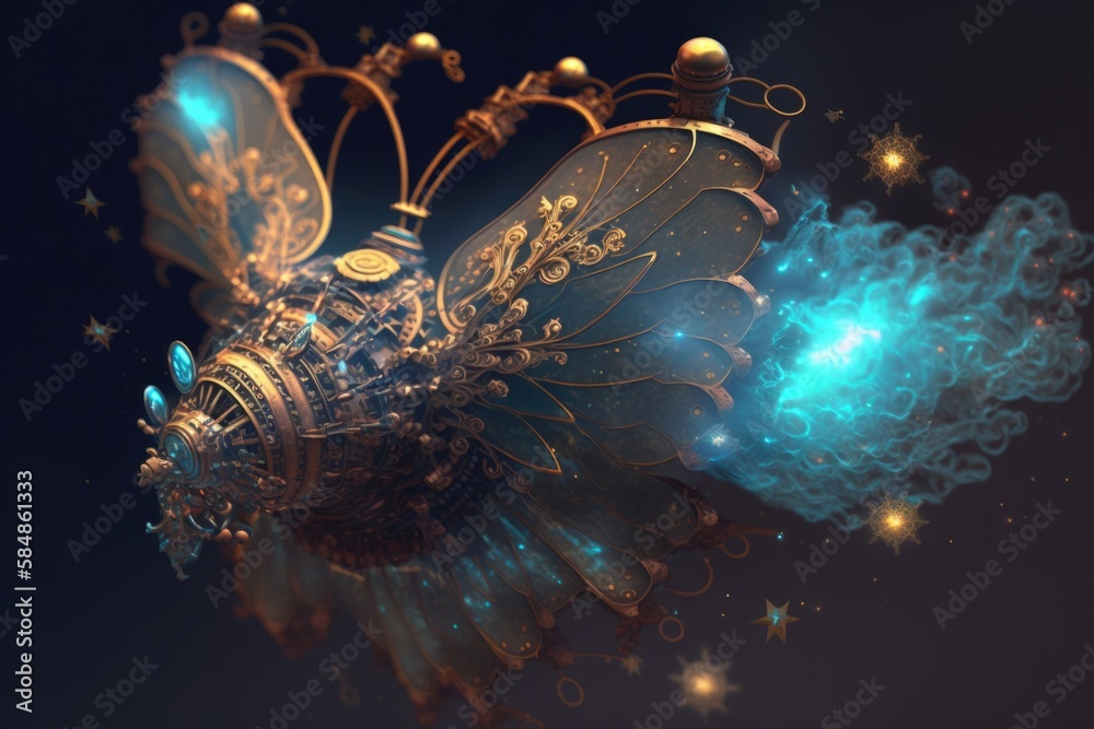 Poster a computer generated image of a butterfly with stars and bubbles in the background deep sea trench k