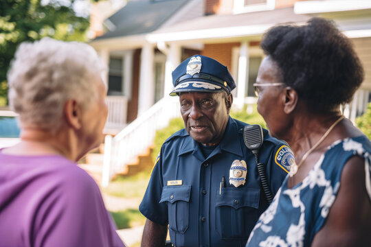 Community Policing in Action Police Officer Engaging with Residents in a Troubled Neighborhood, generative ai