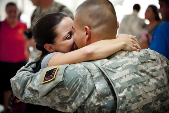 Emotional Homecoming of a Soldier Reuniting with Family Members After Long Military Deployment, generative ai