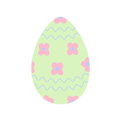 Easter egg in trendy green with abstract pattern of wavy lines and flowers. Happy Easter. Holiday
