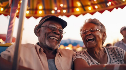 Fototapeta na wymiar Happy Senior African American Couple Enjoying An Afternoon at the Carnival - Generatvie AI.