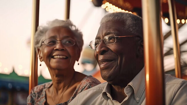 Happy Senior African American Couple Enjoying An Afternoon at the Carnival - Generatvie AI.