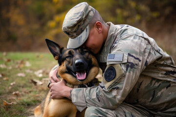 Home is Where the Heart Is Soldier Reunites with His Furry Best Friend After Deployment, generative ai