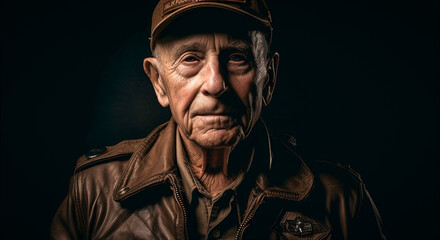 Obraz premium Elderly Senior Male World War II Soldier Portrait - Generatvie AI.