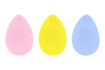Set of 3 Easter eggs in trendy soft pink, yellow and blue shades. Happy Easter. Holiday. Hand drawn