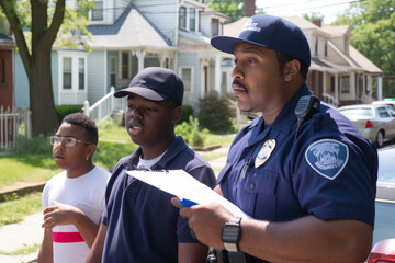 Police Officer and Youth Mentor Leading a Neighborhood Watch Program, generative ai