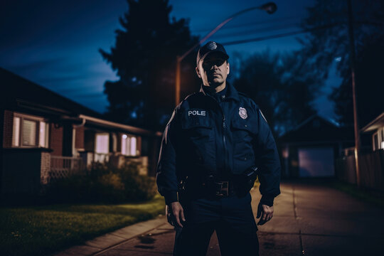 Police Officer on Night Patrol in a High-Crime Neighborhood, generative ai