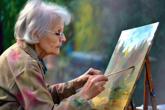 Painting in Solitude Elderly Artist Lost in Creativity, generative ai