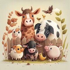 Illustration of farm animals. Generative Ai