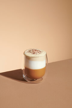 A glass of organic caffee latte macchiato layered coffee drink