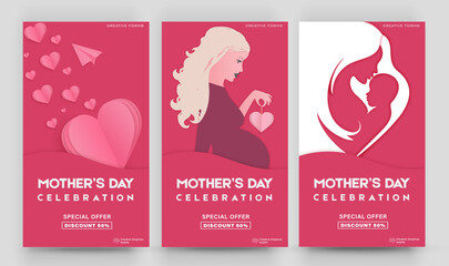 Happy Mother's Day. Editable post template set for banner sale, presentation, invitation, stories, streaming.