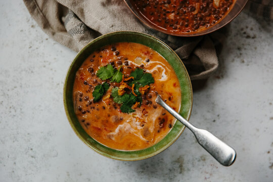 Lentil, tomato and coconut soup. 