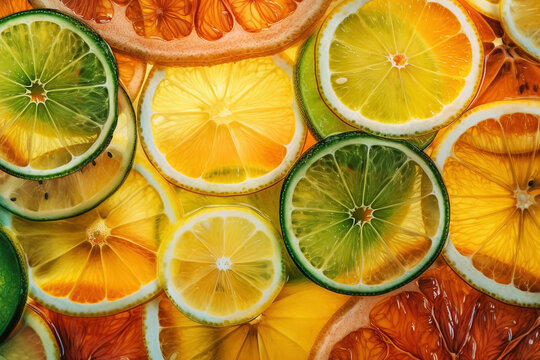 Colorful Citrius Slices  Background  .AI generated Illustration.