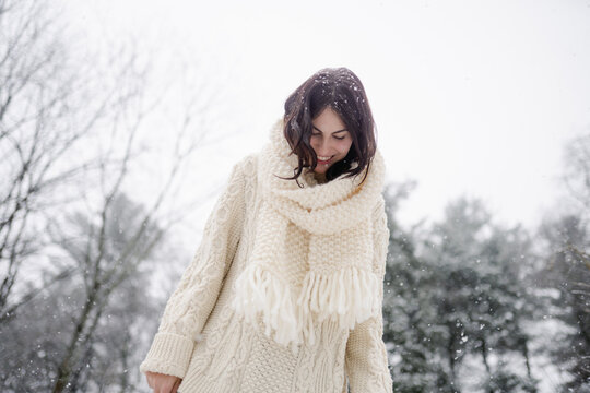 happy young woman in the  snow
