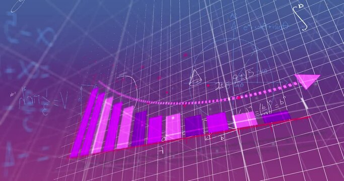 Animation of graphs with arrow over grid pattern and mathematical equations and diagrams