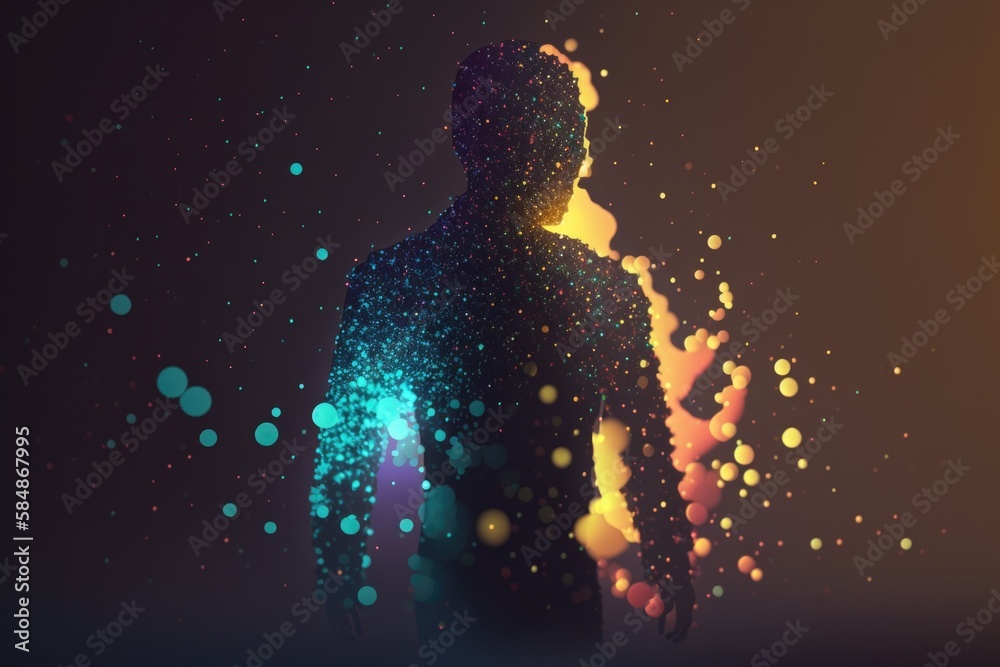 Poster A Man Standing In Front Of A Colorful Background With Dots On It Workshop Digital Art Data Analytics Generative AI 