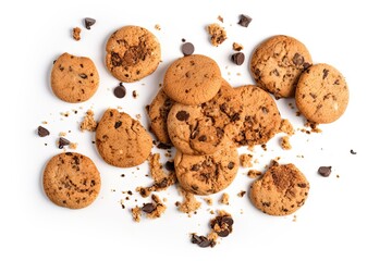 Delightful Homemade Chocolate Chip Cookies - Baked to Perfection and Isolated on a White Background, Generative AI