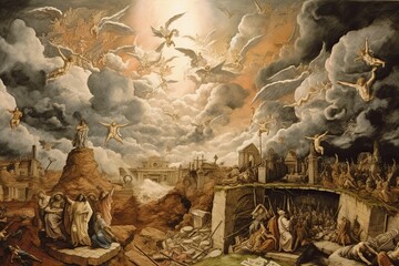 Fototapeta na wymiar The Day of Judgement: Apocalypse, Angels, and a Salvation for Mankind - Religious Art: Generative AI