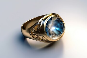The Shining Gold Symbol of Magic: Three-dimensional Ring with Gem and Bracelet Elements. Generative AI