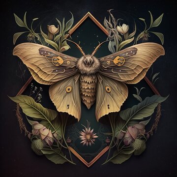 Esoteric Botanical Portrait of an Imaginary Moth Species. [Fantasy, Historic, Horror, Natural Science Illustration.]