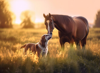 Horse and Dog are best Friends . AI generated Illustration. - 584869755