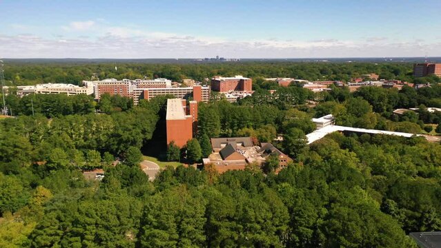 2022 - good aerial over North Carolina State University campus in Raleigh, North Carolina.
