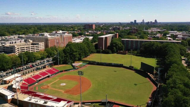 2022 - good aerial over North Carolina State University campus in Raleigh, North Carolina.