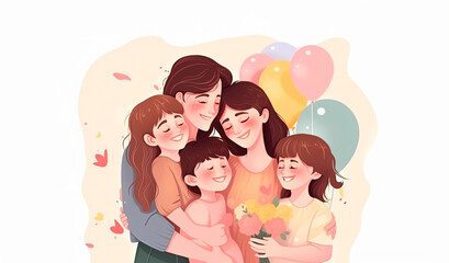 Illustration of a family celebrating Mother's Day, Generative AI