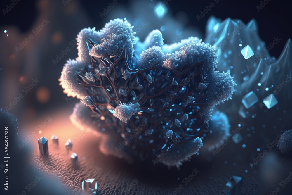 Poster a computer generated image of a cluster of crystals and crystals on a surface arctic tundra animatio