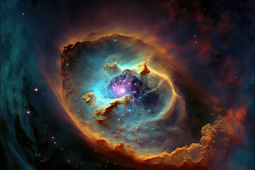 Pearl nebula with stars. Fantasy galaxy generative AI background