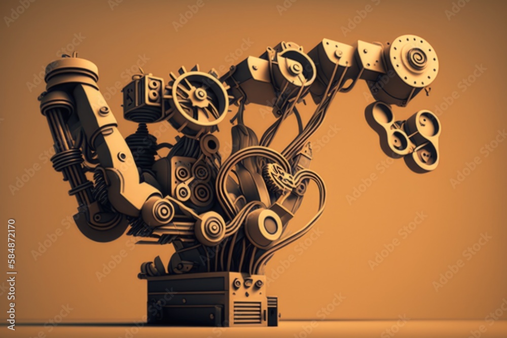 Fototapete a computer generated image of a machine with gears and wheels on it factory animation robotics engin