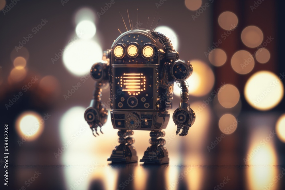 Poster a robot toy with lights in the background and a blurry background workshop animation robotics engine
