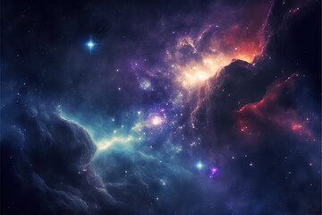 Obraz premium Purple, red and blue space with stars. Fantasy galaxy generative AI background