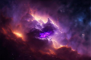Purple and violet nebula with stars. Fantasy galaxy generative AI background