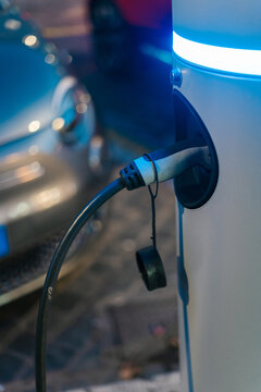 Charging station on parking lot in evening