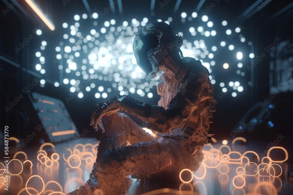 Fototapete A Man Sitting In A Chair In Front Of A Laptop Computer Junkyard Animation Artificial Intelligence Generative AI 