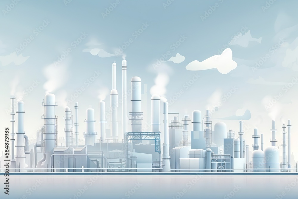 Fototapete a factory with smoke stacks and a blue sky background with clouds factory environmental art manufact