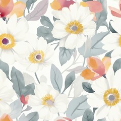 Seamless watercolor flower tile pattern illustration with Generative AI