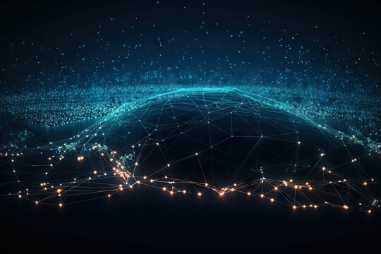 A Blue And Black Background With A Large Network Of Dots And Lines Deep Sea Trench Panoramic Photography Supply Chain Optimization Generative AI 