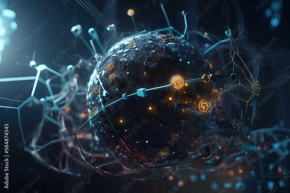 Poster A Computer Generated Image Of A Sphere With Many Dots And Lines Deep Sea Trench Animation Motion Graphics
