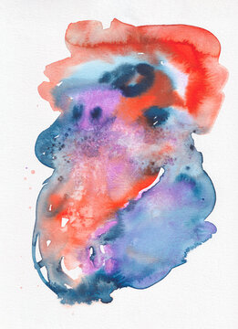Abstract watercolour paintings in red and indigo blue