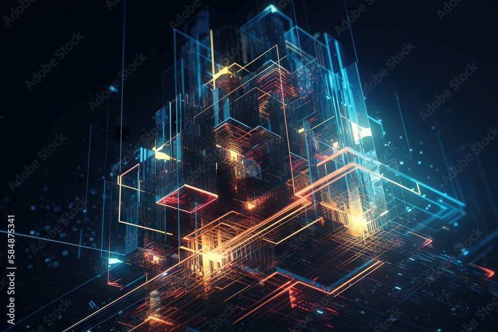 Poster a futuristic background with a lot of bright lights and shapes in it factory animation supply chain 