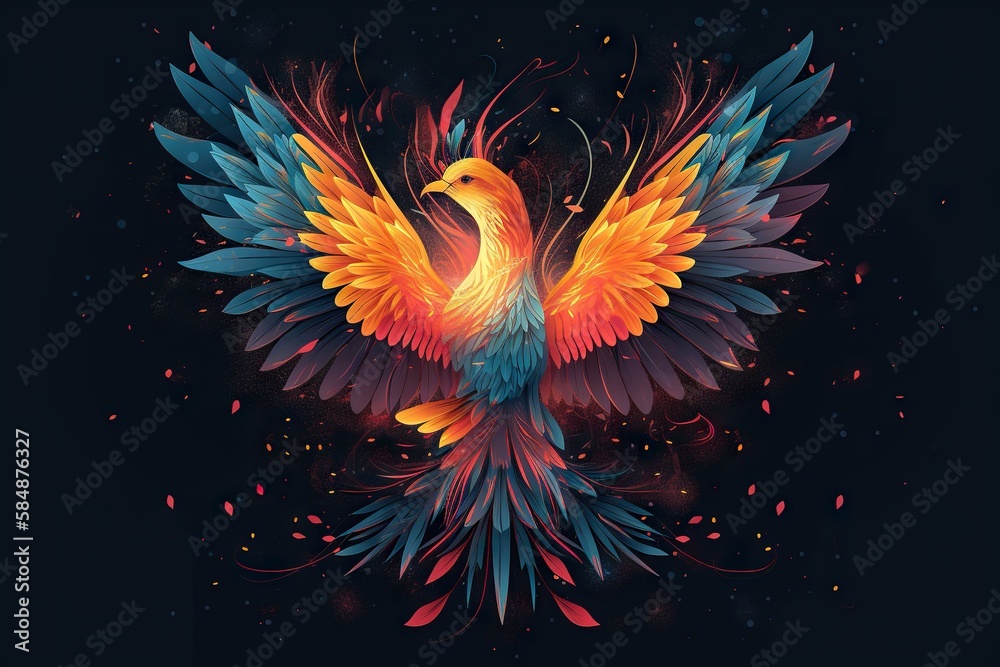 Poster a colorful bird with wings spread out on a black background with a splash of paint zoo graphic desig