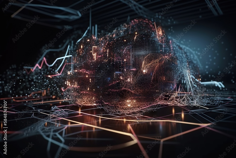 Poster a futuristic image of a city with lines and dots in the air factory animation motion graphics genera
