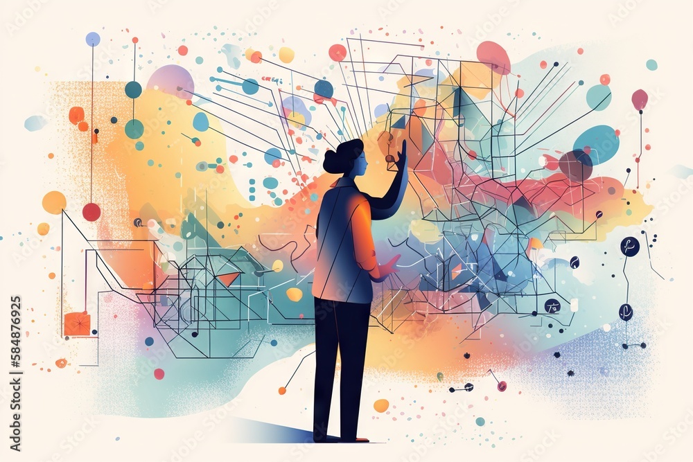 Fototapete a man is painting a colorful abstract background with circles and lines workshop graphic design data