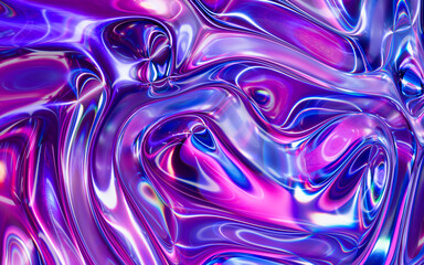 Abstract 3D render of a colorful, glassy holographic cloth