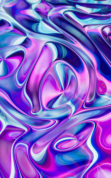 Abstract 3D render of a colorful, glassy holographic cloth