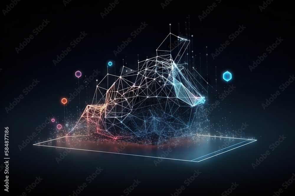 Poster a computer screen with a futuristic design on it and a lot of dots zoo video art supply chain optimi