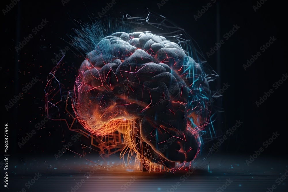 Poster a computer generated image of a human brain with a lot of lines deep sea trench animation motion gra