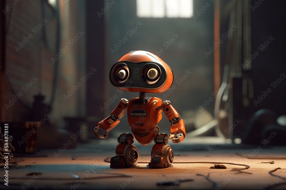 Poster a robot is standing in a room with a window in the background junkyard animation robotics engineerin